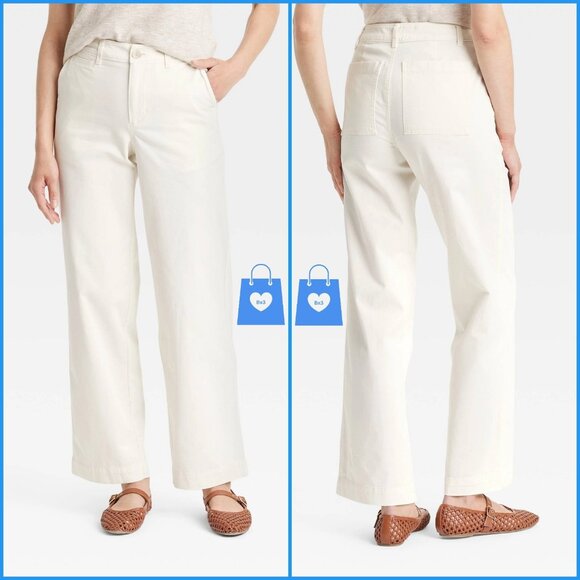 Size 4 - Womens Mid-Rise Straight Leg Relaxed Chino Pants - Cream - Picture 1 of 6